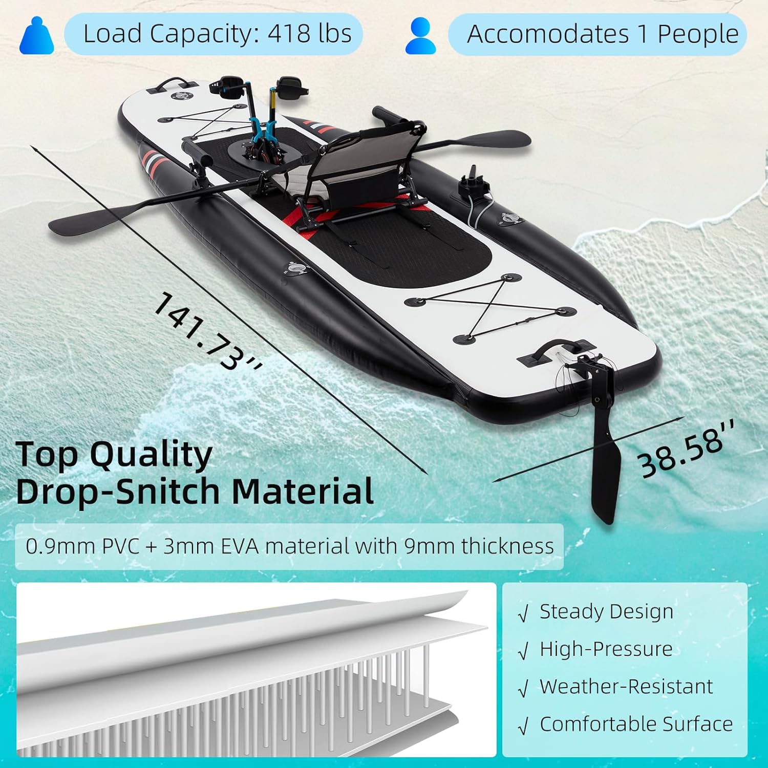 12ft Premium PVC Inflatable Fi - огляд і ціна Fishing Kayak Seat